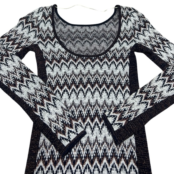 Free People Sweater Dress Sz. Medium Knit Aztec Print Cottagecore Cabincore Boh - Picture 11 of 14